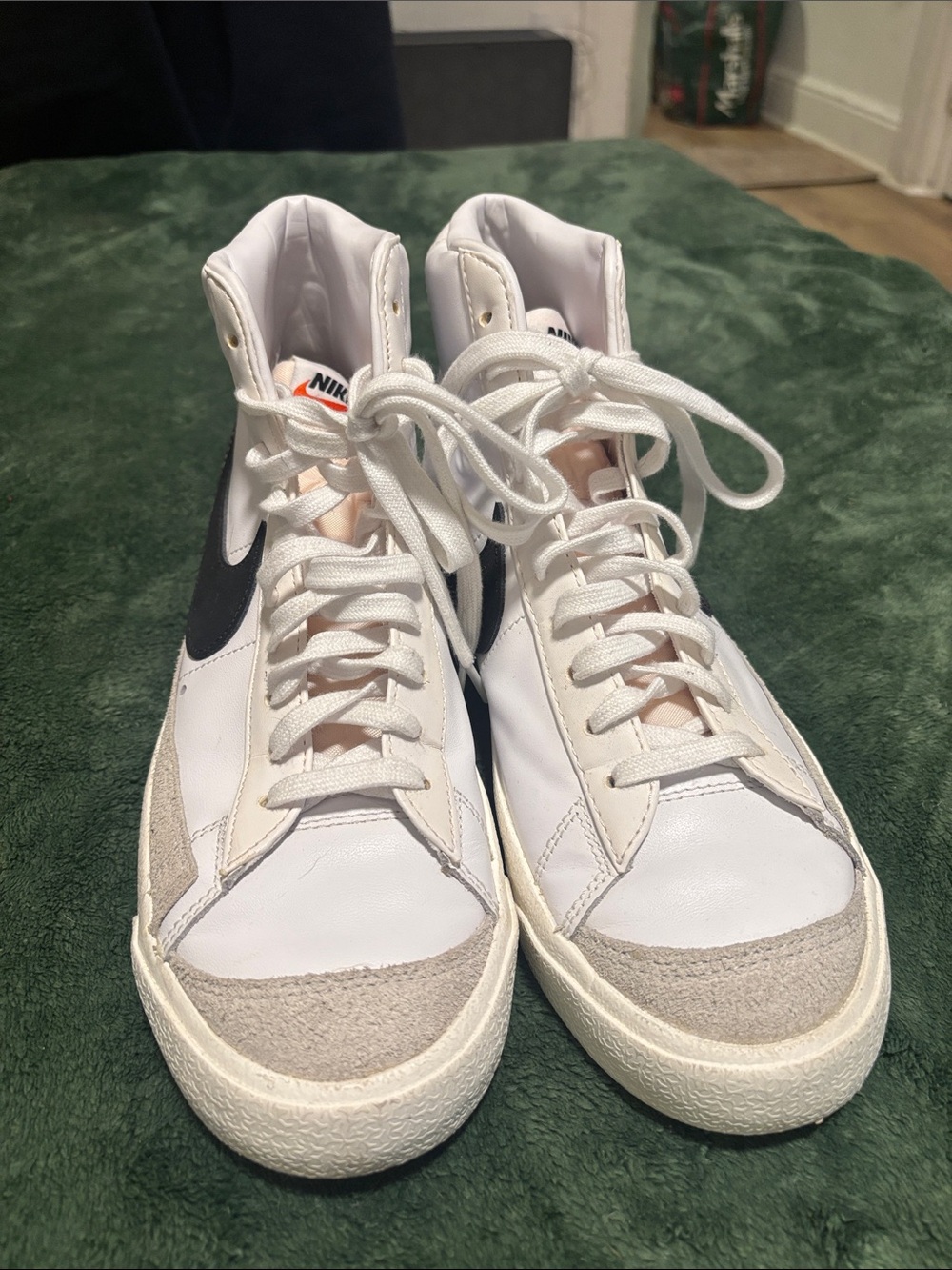Nike  White and Black High-Top Sneakers with Cream Suede Accents